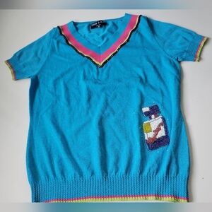 Debra & Lola Beaded Sweater Top Made in Italy Blue Size IT 46 US XL